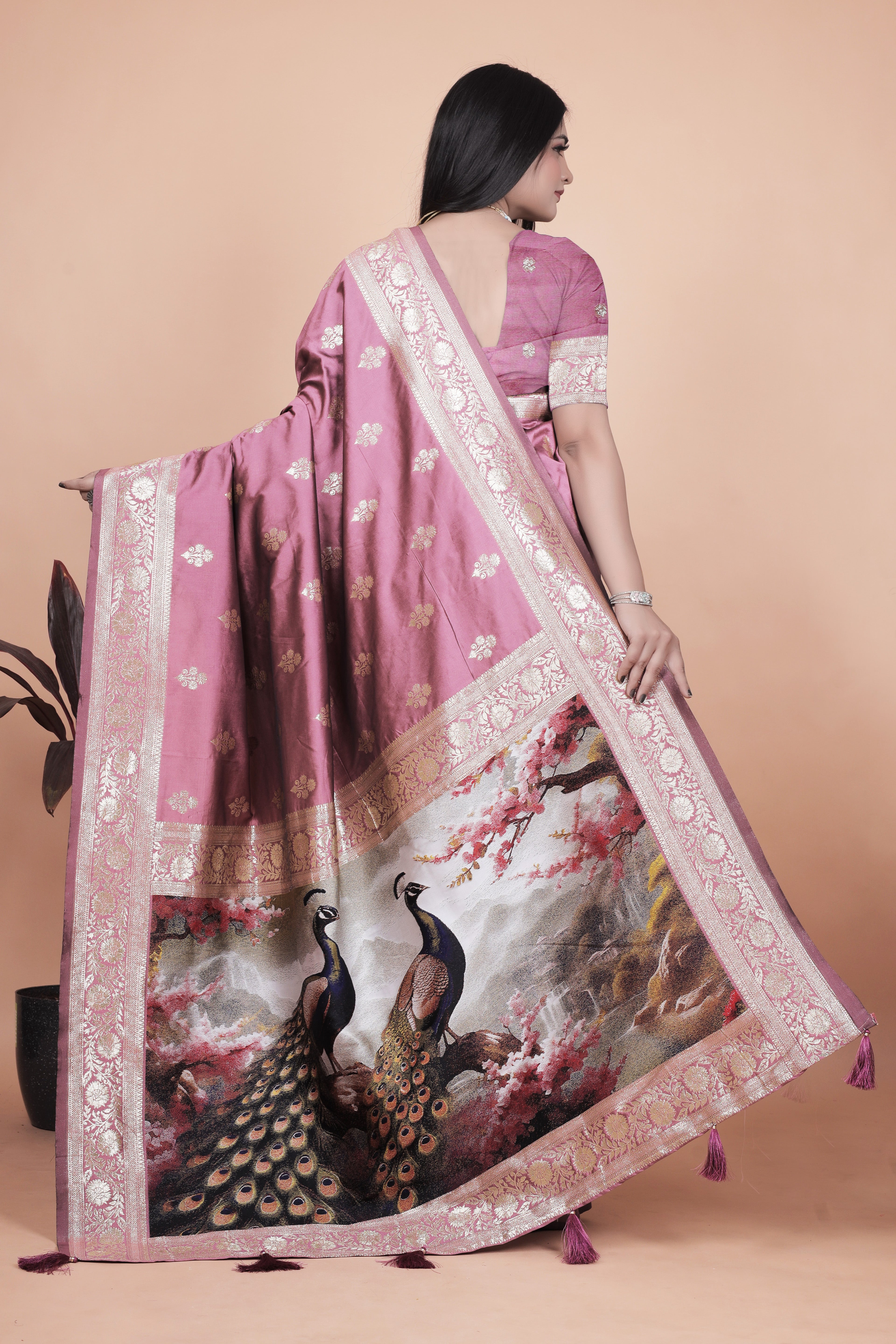 Royal Purple Banarasi Silk Saree with Peacock Pallu Design
